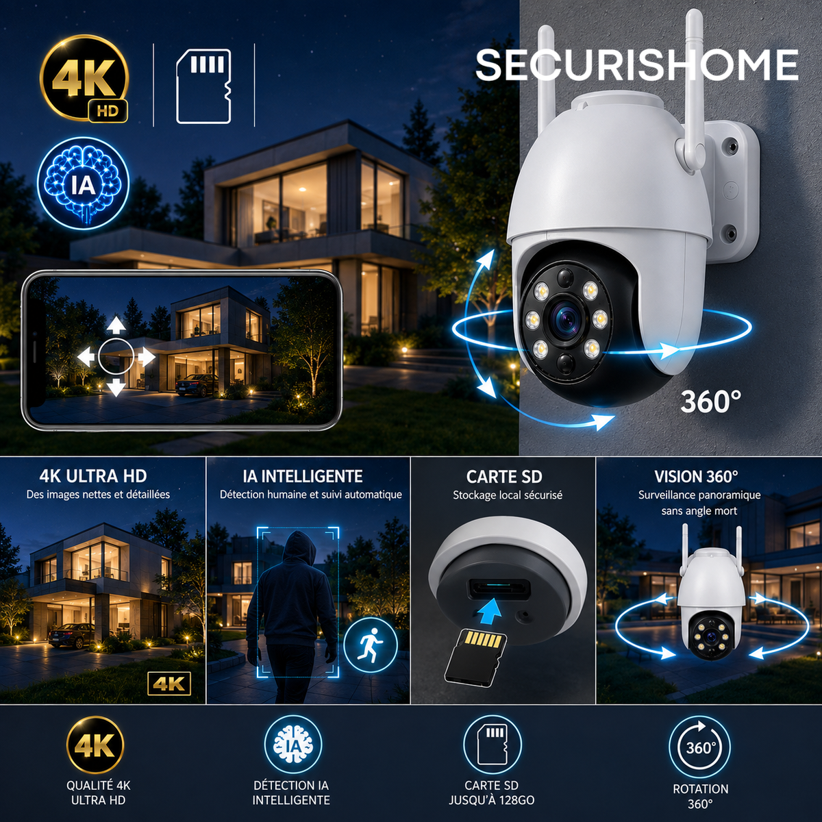 Caméra Extérieur Wifi à détection de mouvement