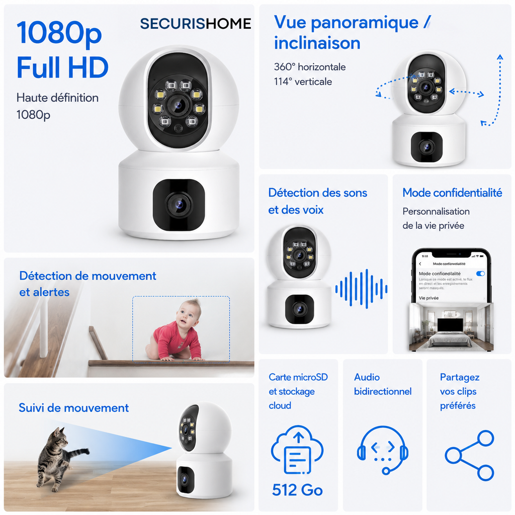 Caméra de Surveillance Intérieur 360° 4K