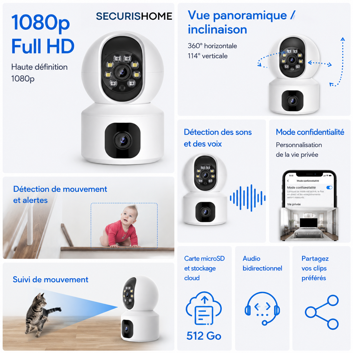 Caméra de Surveillance Intérieur 360° 4K